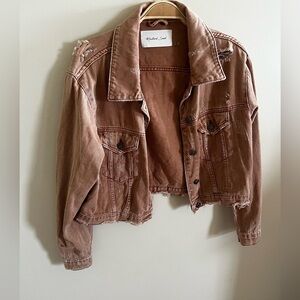 Mustard Seed Tan Naturally‎ Distressed Jean Jacket Cotton Size S Coastal Cowgirl